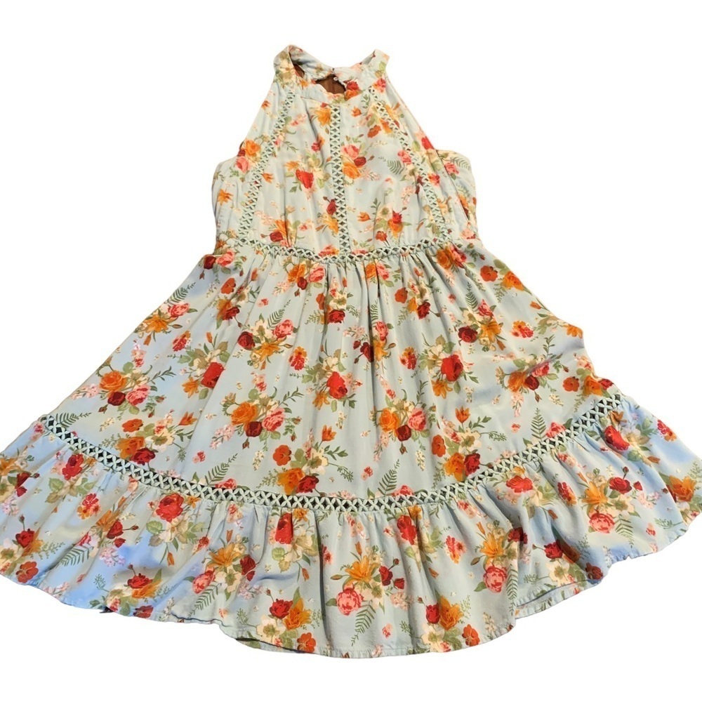 Sunday Mi Amour Floral Cottagecore Backless Mini Halter Dress Medium Rom…